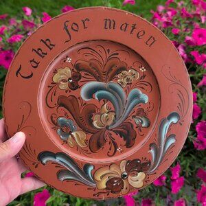Vintage Norwegian Takk For Maten Plate Rosemal